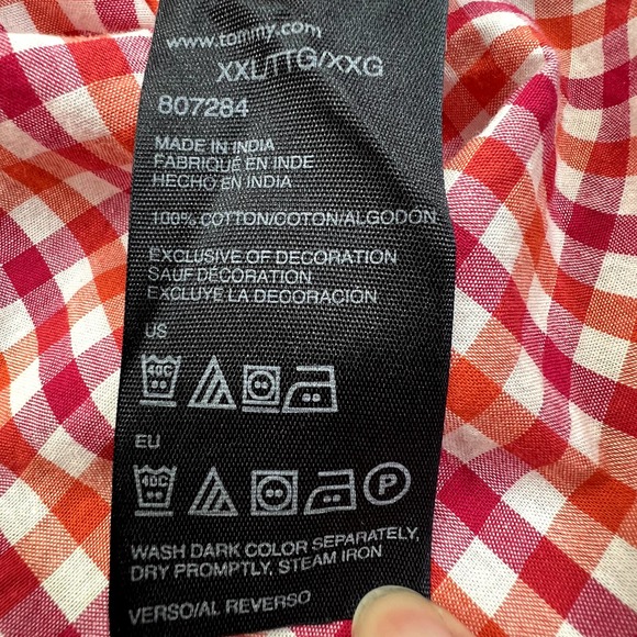 Tommy Hilfiger Orange, Pink + White Long Sleeve Plaid Button Down Shirt Size XXL - Picture 8 of 11